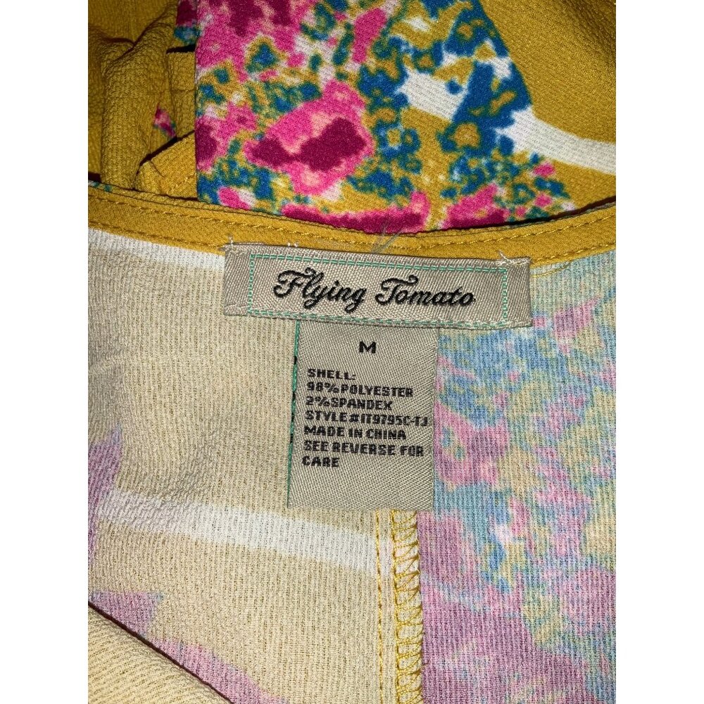 Flying Tomato Floral kimono wrap crop top/Blouse/Shirt MEDIUM Mustard Pink White - Picture 6 of 6